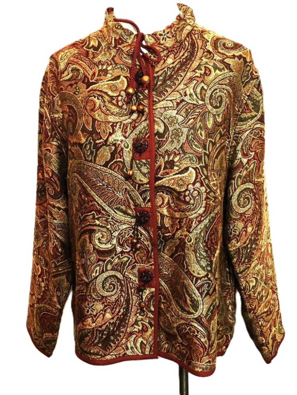 VTG Flashback Tapestry Brwn Gold Burgundy Paisley Jacket